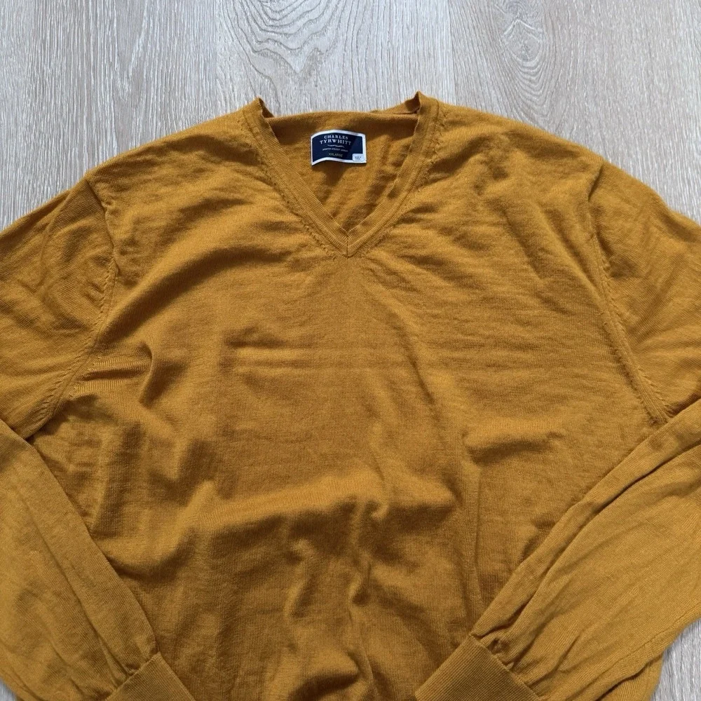 Charles Tyrwhitt Jumper Mens XXL 100% Merino Wool V-Neck Pullover Sweater Yellow